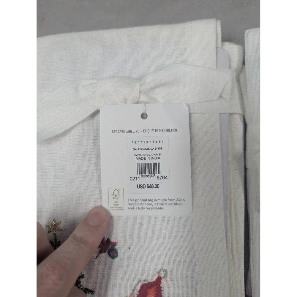 Pottery Barn Christmas In The Country Napkins 3 Sets Of 4 Santa Embroidered
